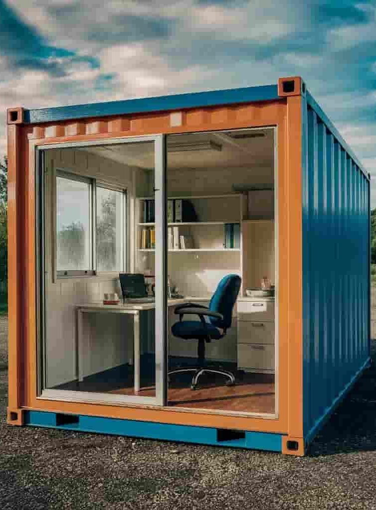 portable container office cabin orange and phiroza blue color combination a57768917